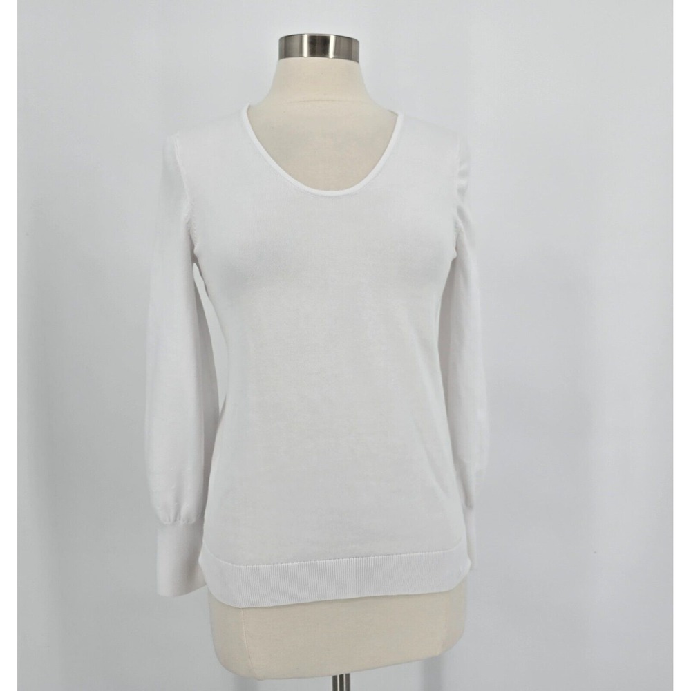 Talbots Sz S Ivory Pullover Fine Gauge Knit Long Sleeve  Cotton Sweater  Preppy